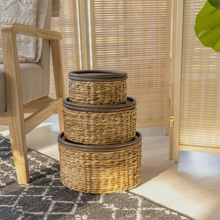 Handwoven storage basket with two handles