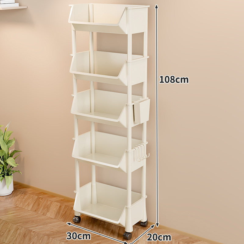 Slim Four-Tier Rolling Storage Cart with Stacking Open Bins