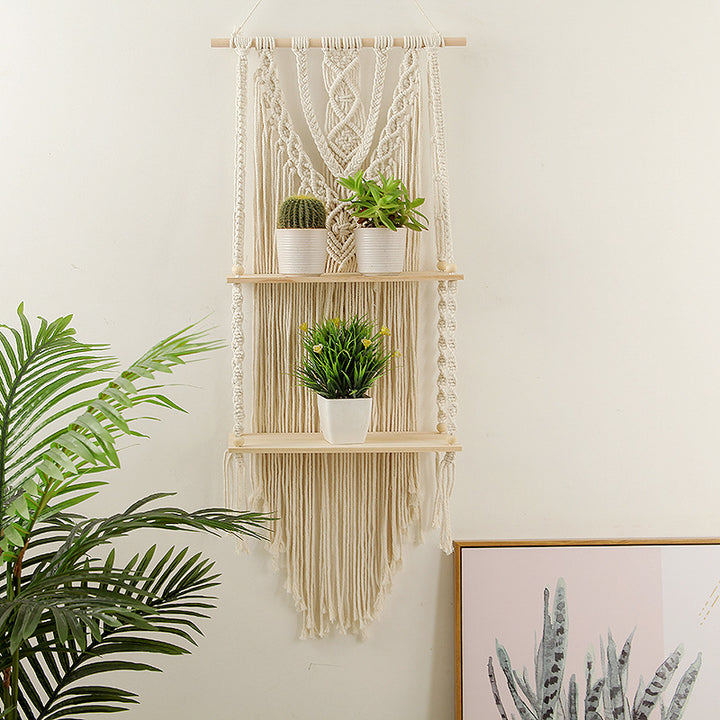 Decorative Macramé Wall Shelf with Dual Plant Holders