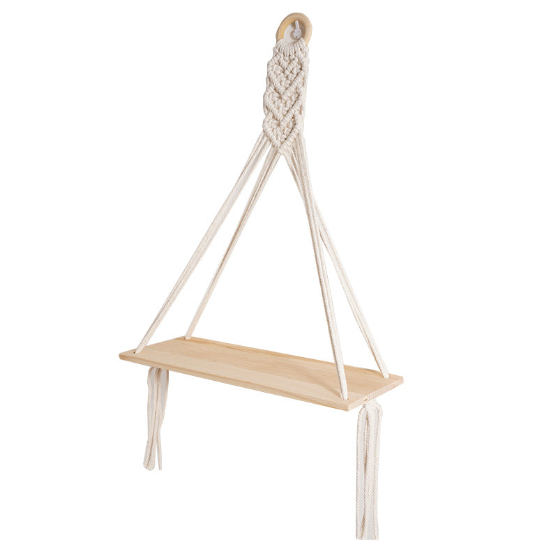 Macramé Floating Shelf with Natural Wooden Accents