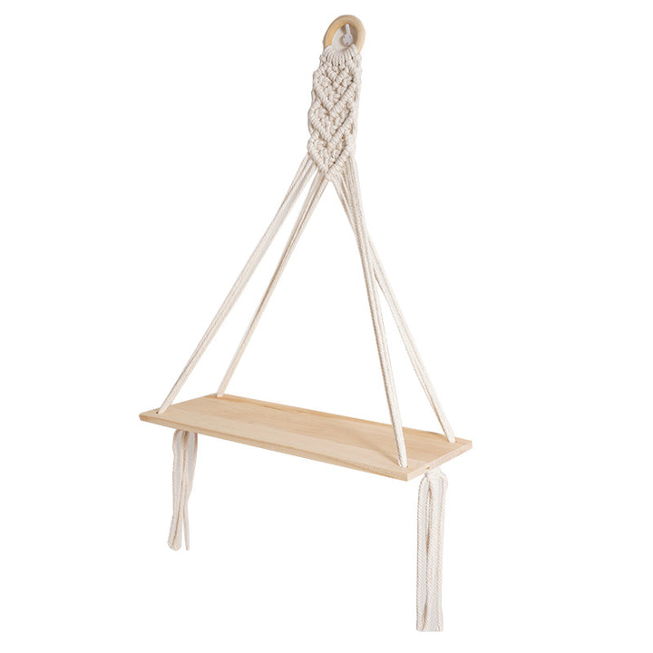 Macramé Floating Shelf with Natural Wooden Accents