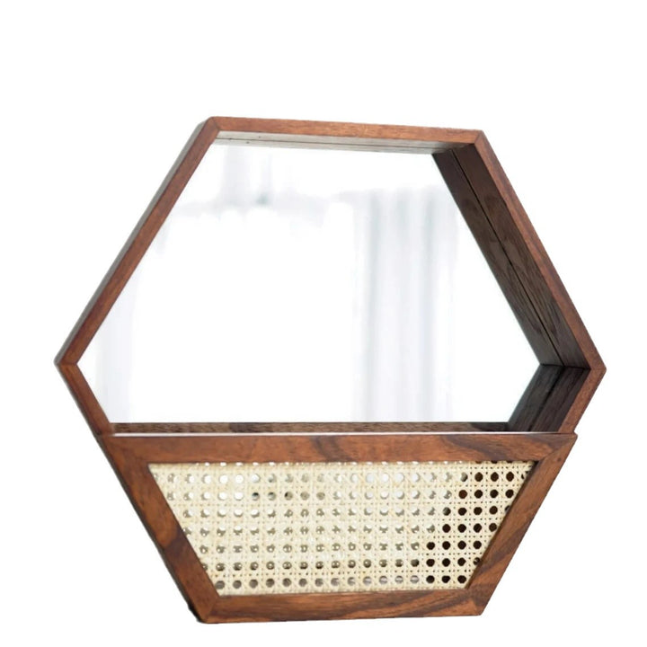 Rustic wall mirror with natural rattan frame