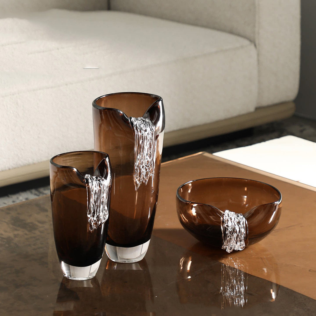 Handmade Sculptural Tall Glass Vase with Drip Accent