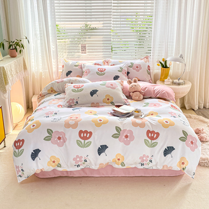 Playful Floral Cartoon Duvet Cover Set