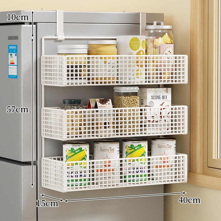 Over-Door Two Tier Metal Mesh Hanging Kitchen Storage Basket Organizer with Hooks