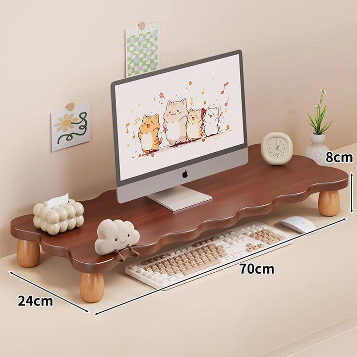 Solid Wood Low-Profile Monitor and Display Riser with Rounded Peg Legs and Keyboard Slide-Out Space