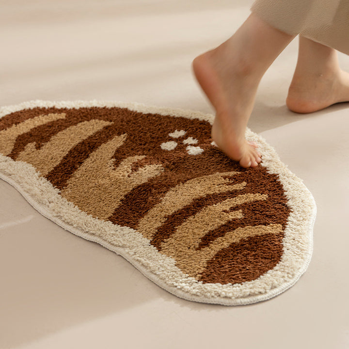 Bathroom mat set with hand-tufted cookie and bread design, soft microfiber pile and non-slip rubber backing