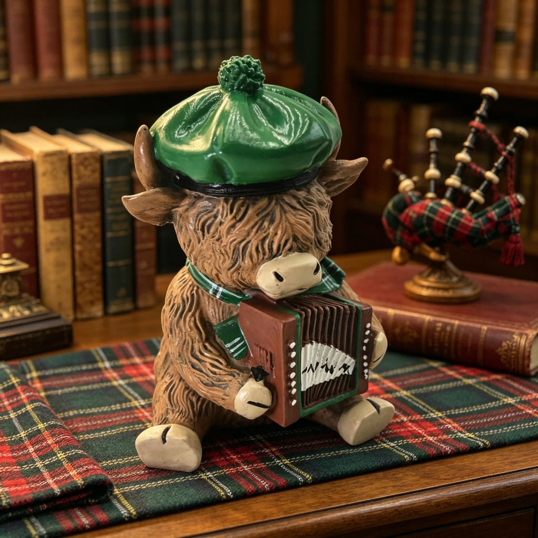 Decorative Highland Cattle Figure with Accordion