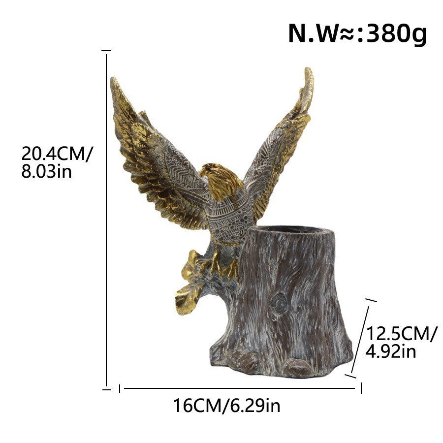 Elegant garden figure with eagle on tree trunk