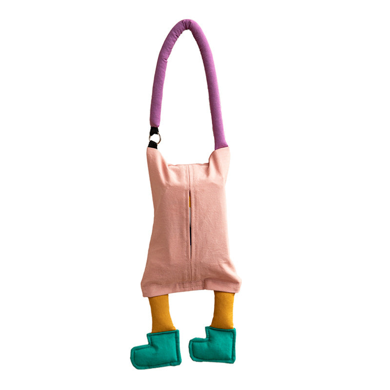 Shoulder bag with playful plush pendant and padded carrying handle