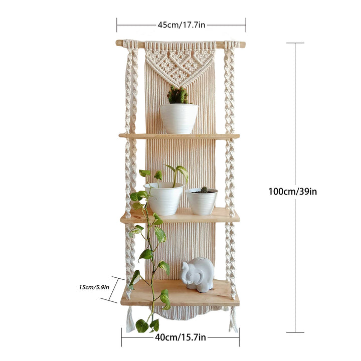 Macrame Plant Shelf with Decorative Hanging Design