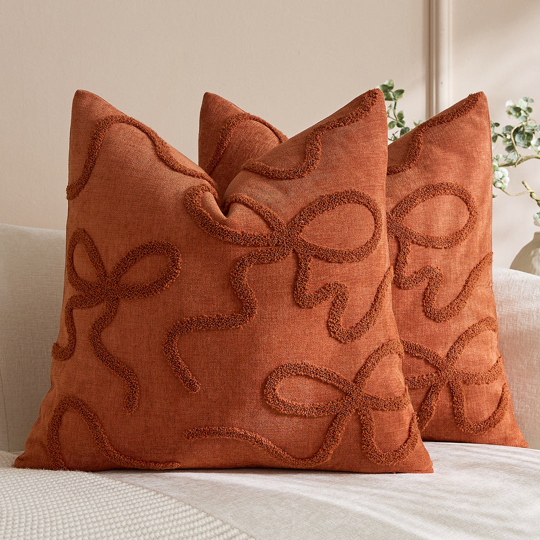 Square Textured Loop-Appliqué Linen-Blend Accent Pillow Cover
