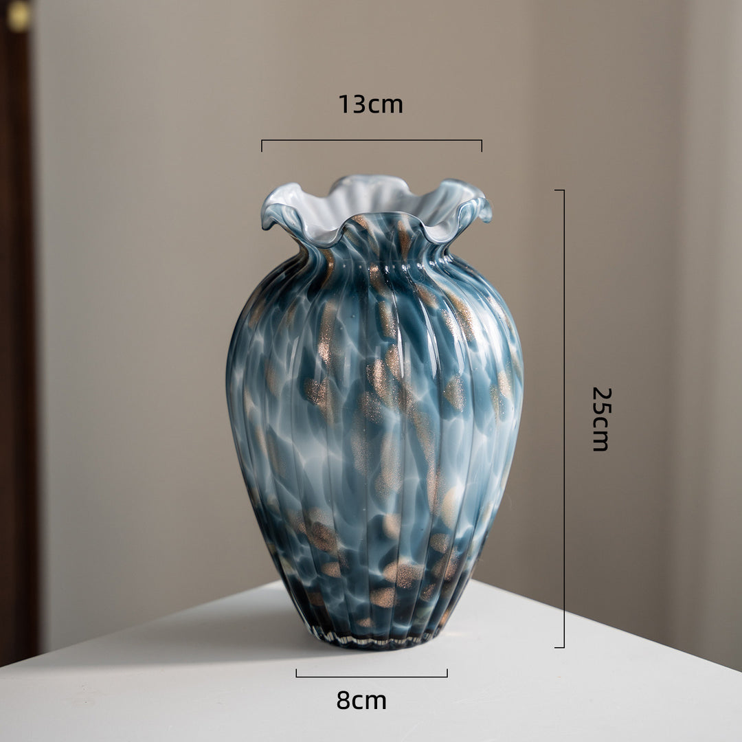 Hand-Blown Textured Swirl Bud Vase with Ruffled Flared Neck