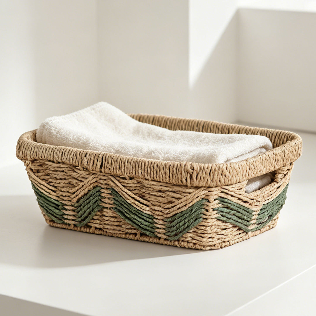 Handmade storage basket with decorative pattern