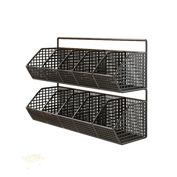 Wall-Mounted Double-Tier Grid Mesh Kitchen Storage Basket Organizer
