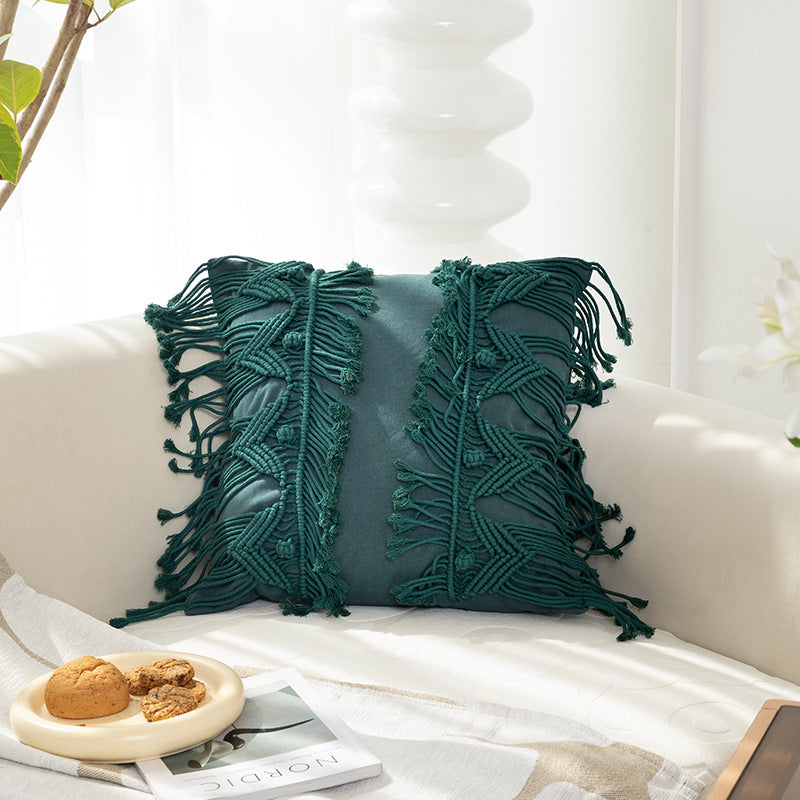 Macrame Front Cushion with Hand-Knotted Fringe Trim
