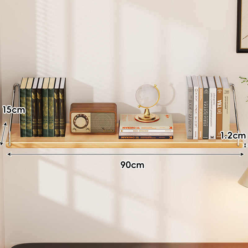 Small Wall-Mounted Floating Shelf with Minimal Metal U-Brackets and Thin Solid Wood Board