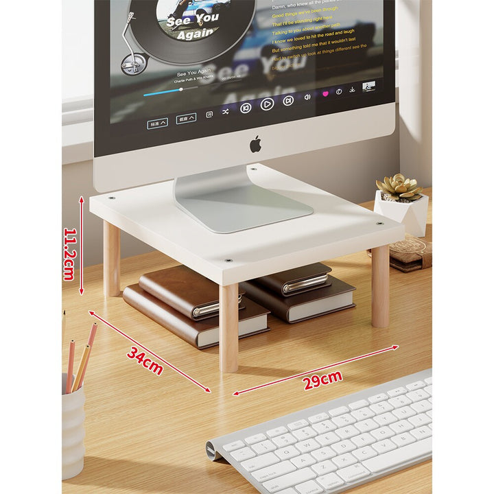 Elevated Wooden-Leg Monitor Riser with Under-Shelf Storage