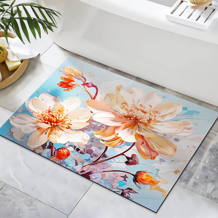 Textured Floral Design Bath Mat