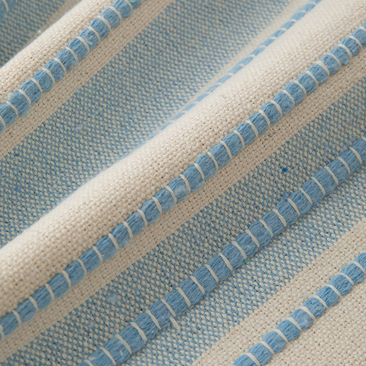 Square striped linen decorative cushion with fringed edge and textured weave