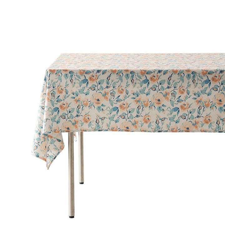 Wipeable tablecloth made of polyester with floral watercolor look and water-repellent coating