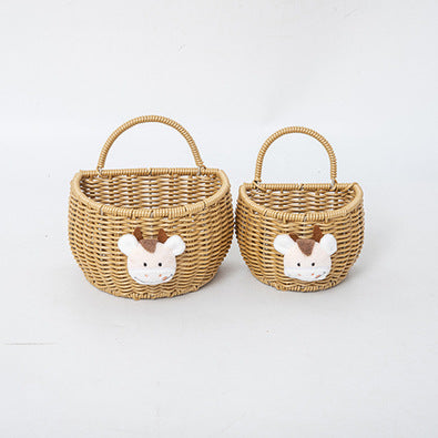 Basket made of woven material with cute animal motif