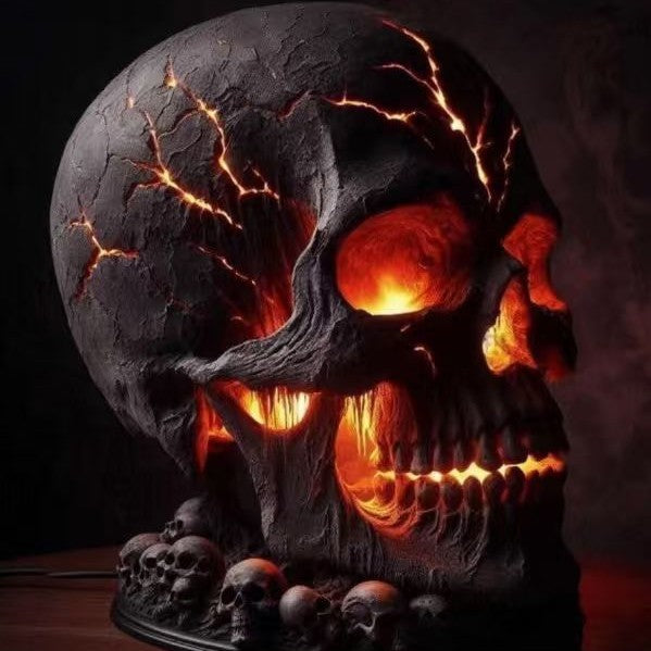Gothic Skull Table Lamp with Flickering LED Eye Effects and Weathered Shade