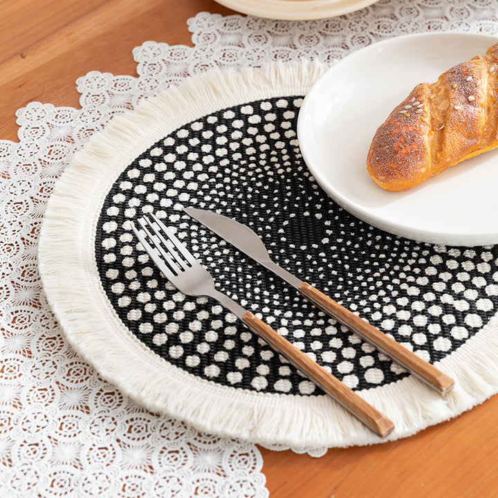 Round woven Boho rug mat with decorative fringes