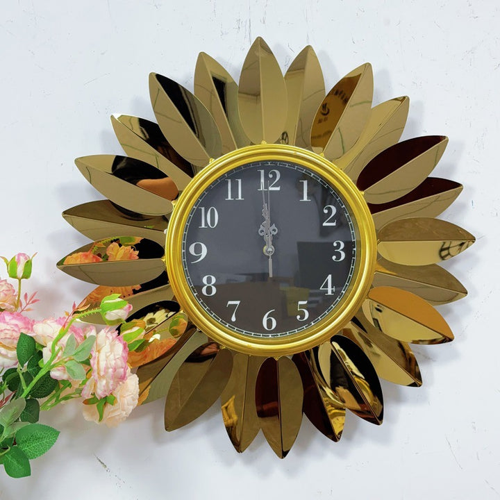Sunburst Decorative Wall Clock with Leaf Motif
