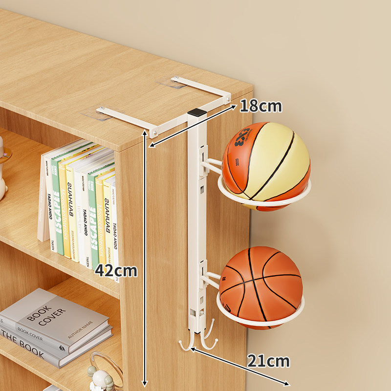 Multi-Ball Vertical Over-Shelf Sports Ball Organizer with Circular Cradles and Hook Storage