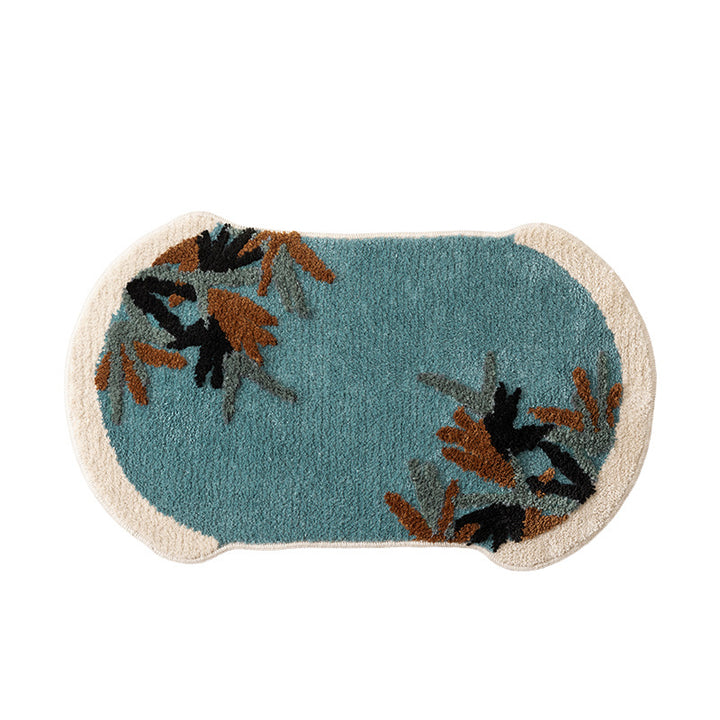 Tufted bath mat rug with botanical textured design