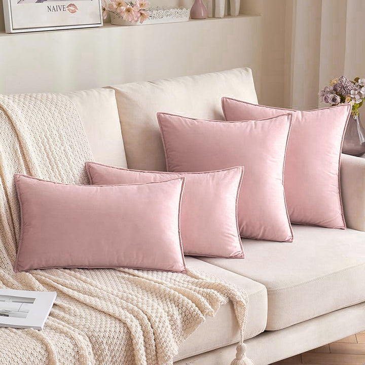 Plush Velvet Square Throw Pillow Set with Hidden Zipper and Down-Alternative Insert