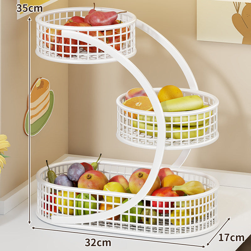 Three-Tier Curved Metal Mesh Countertop Fruit and Produce Storage Stand