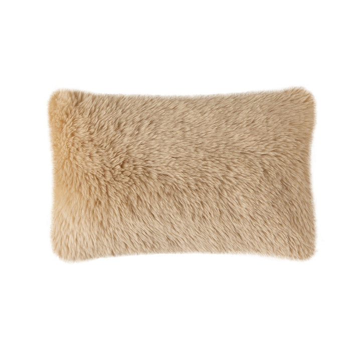 High pile rectangular cushion made of artificial fur with fine texture and zipper
