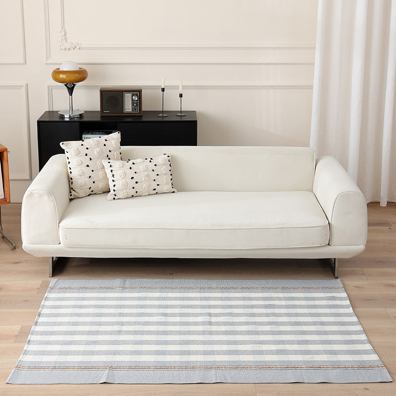 Striped Flat-Woven Cotton Rug in Kilim Style