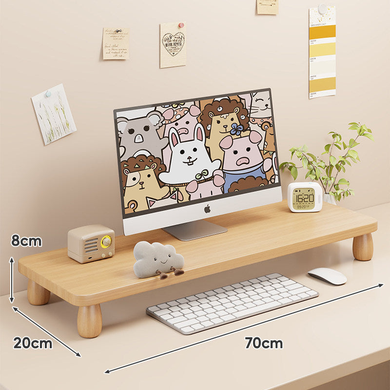 Solid Wood Low-Profile Monitor and Display Riser with Rounded Peg Legs and Keyboard Slide-Out Space