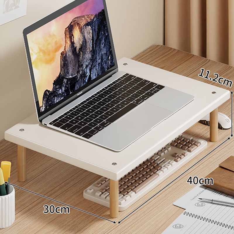 Compact Desktop Laptop and Monitor Riser with Under-Keyboard Storage and Wood Legs