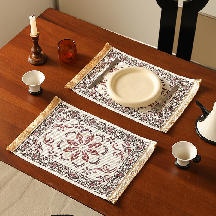 Short-pile decorative bathroom and runner carpet in oriental medallion style with fringes