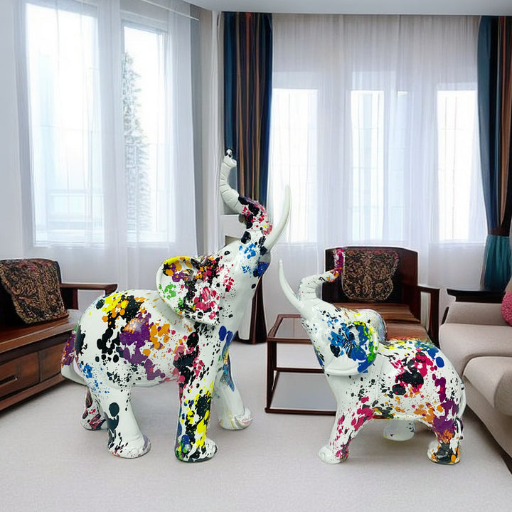 Artistic elephant figure with colorful design