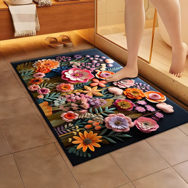 Artistic Floral Design Bath Mat
