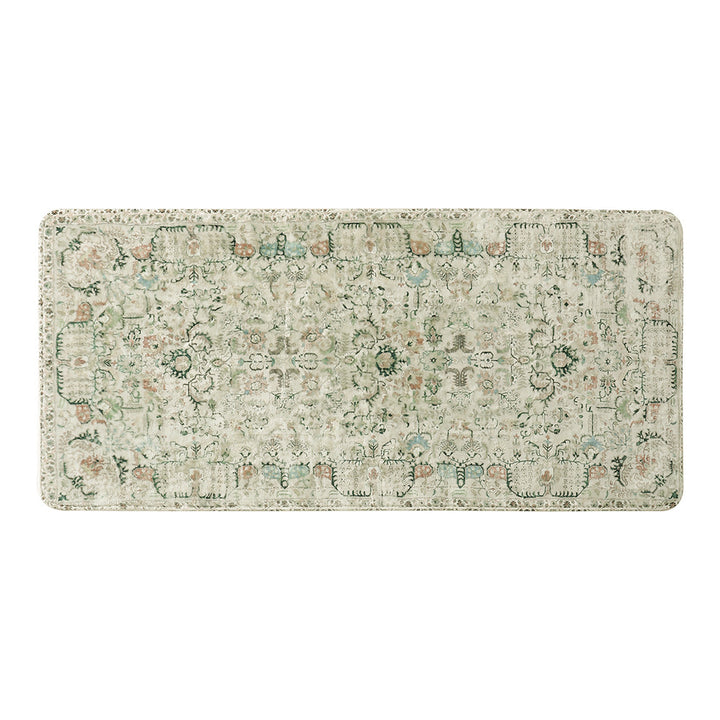 Vintage-inspired runner rug for hallway and kitchen with medallion pattern and non-slip backing