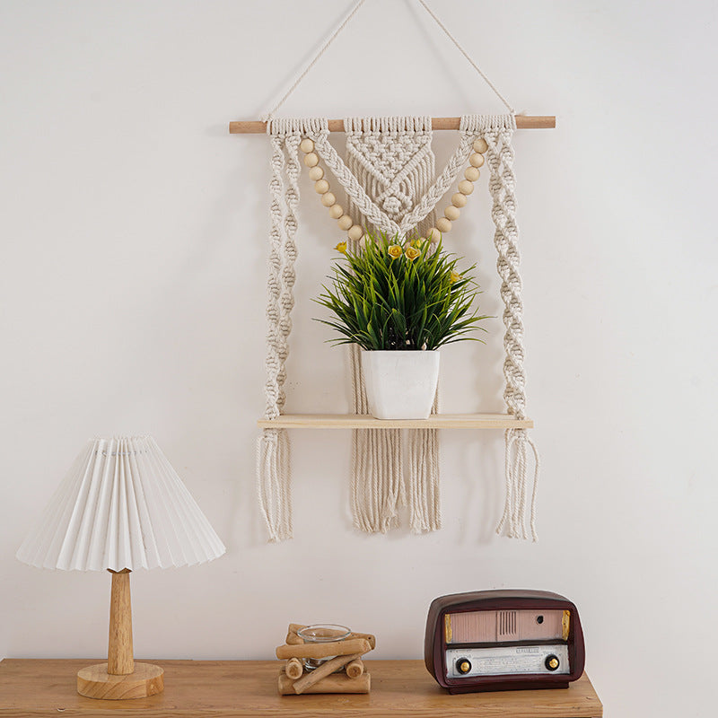 Macramé Wall Shelf with Decorative Beads