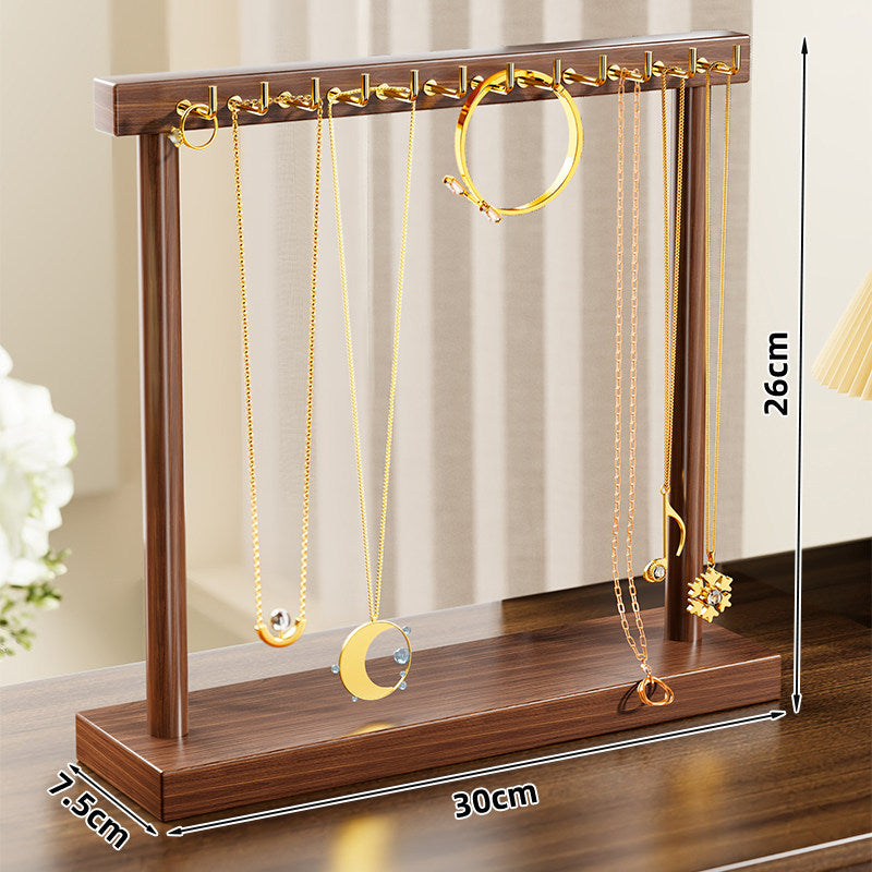 Wooden Vertical Necklace and Bracelet Display Stand with Multiple Hooks and Weighted Base