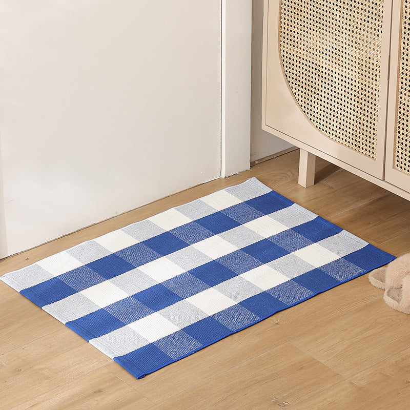 Flat striped carpet runner made of cotton blend with anti-slip coating and easy-care woven structure
