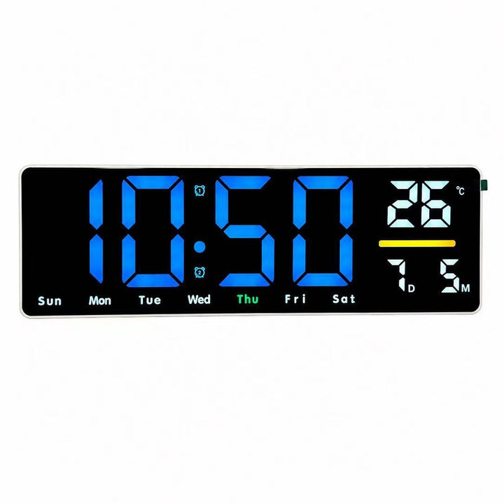 Digital wall clock with temperature and calendar display