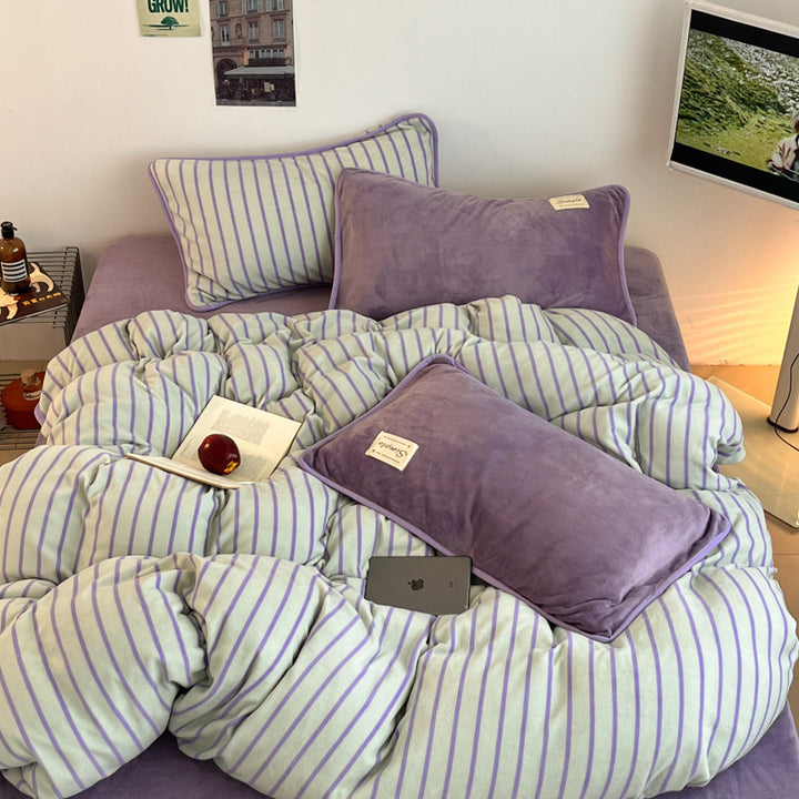 Soft Striped Plush Comforter Set