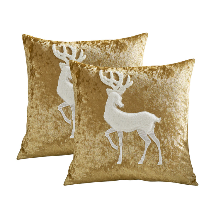 Decorative Velvet Throw Pillow with Appliqué Reindeer Motif