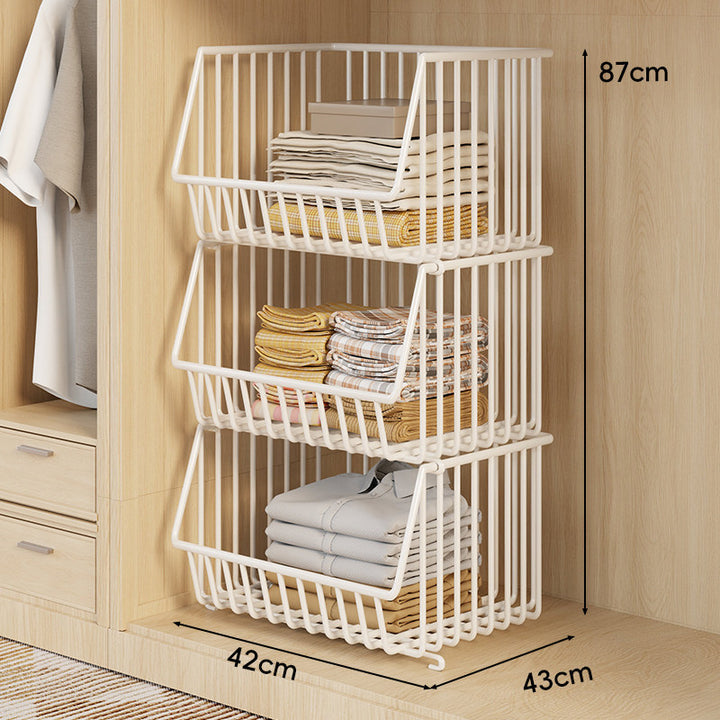 Three-Tier Stackable Wire Closet Basket Organizer