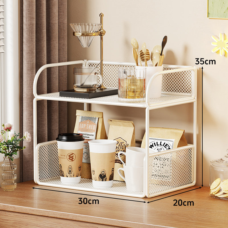 Compact Perforated Metal Tiered Countertop Pantry Organizer