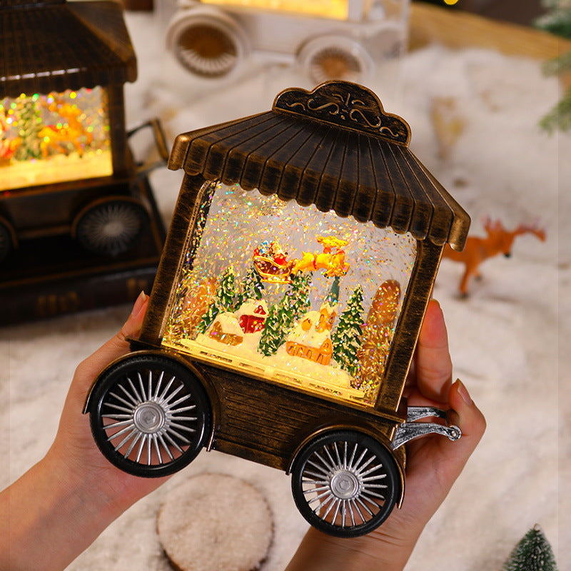 Decorative light lantern with snow globe
